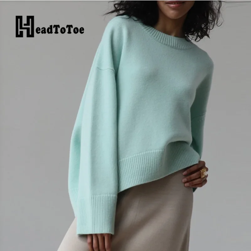 

Loose Casual Solid Sweaters Women Full Sleeve Round Neck Tops Women