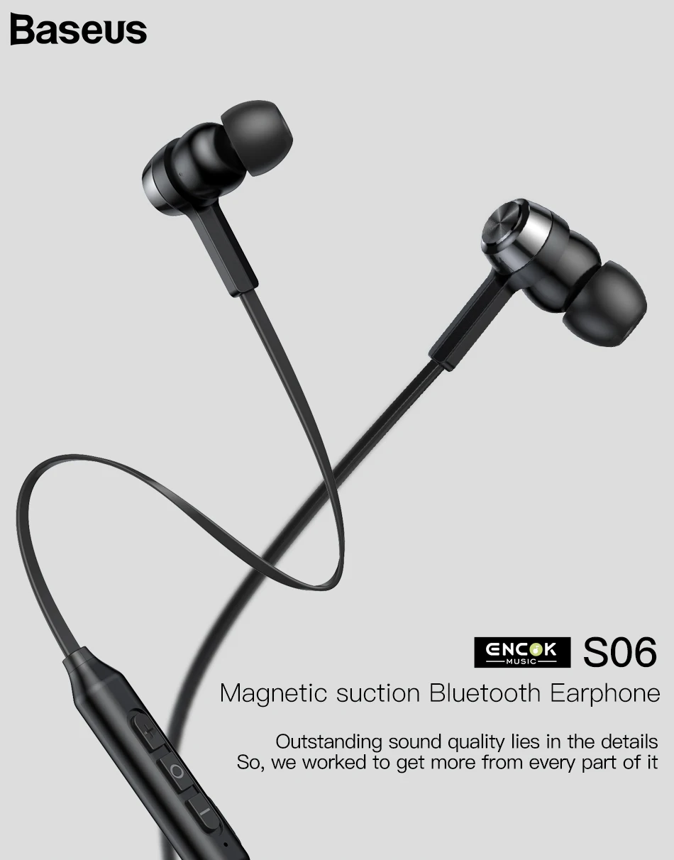 Baseus S06 Bluetooth наушники беспроводные магнитные шейные наушники громкой связи спортивные стерео наушники для samsung Xiaomi с микрофоном беспроводные наушники