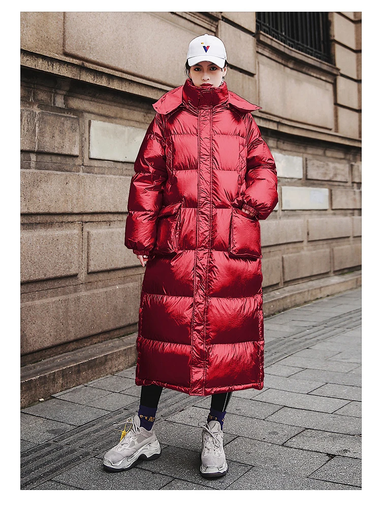 Harajuku винтажная Яркая Лента X-long размера плюс пуховое хлопковое Стеганое пальто Женская Повседневная Свободная верхняя одежда с капюшоном зимняя куртка PP054