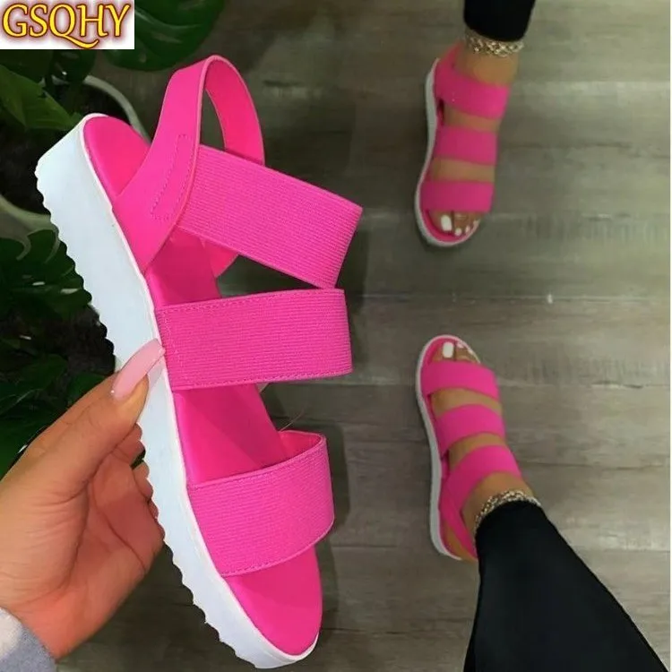 

Сандалии женские на плоской платформе, босоножки карамельных цветов, повседневная обувь из искусственной кожи с ремешком и пряжкой, больши...