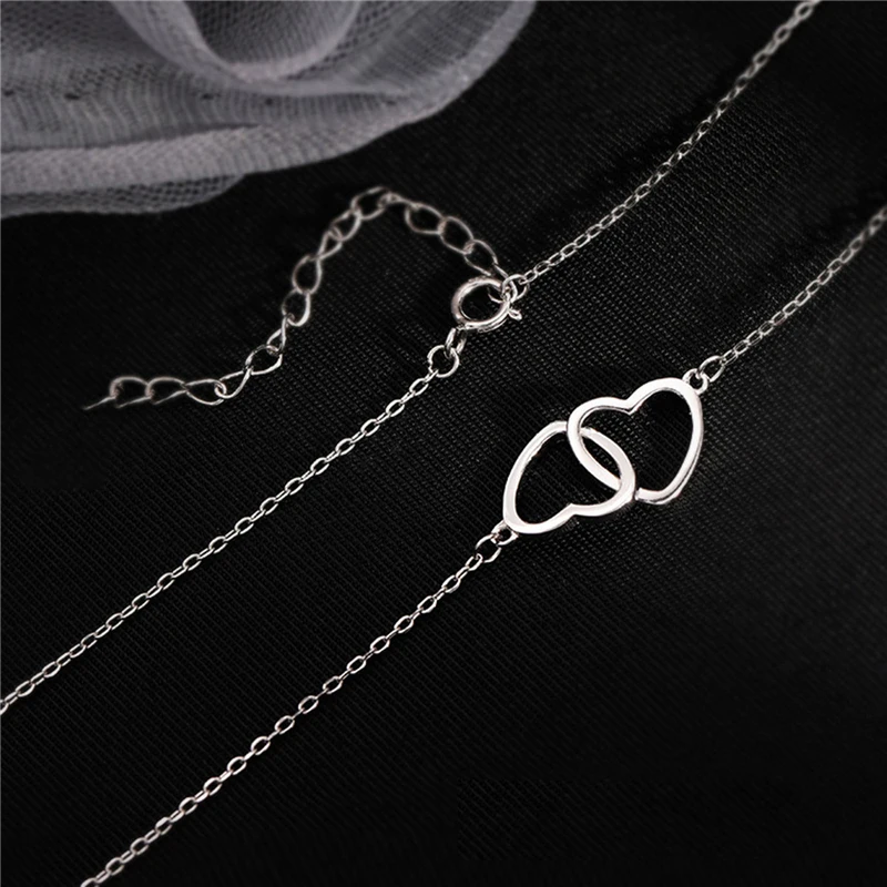 

Gold Color Shiny Double Heart Love Copper Zirconia Circle Necklaces Pendants Gift for Girl Choker Collar Gift Jewelry Party