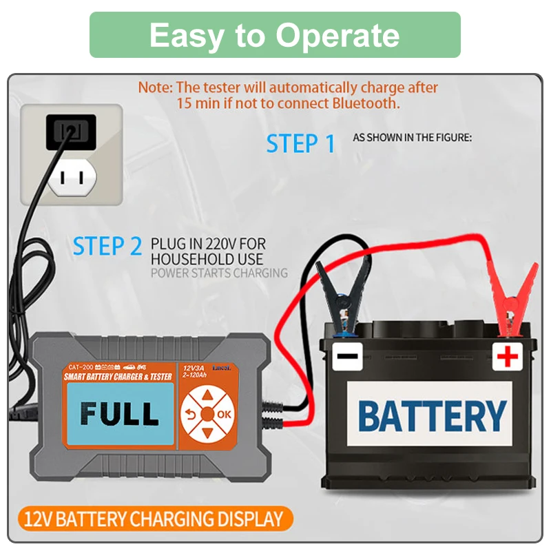 Car Battery Tester & Charger 12V 3A 2-120AH LCD Display Lead-Aicd Intelligent Smart Automatic Analyzer Dropshipping | Инструменты