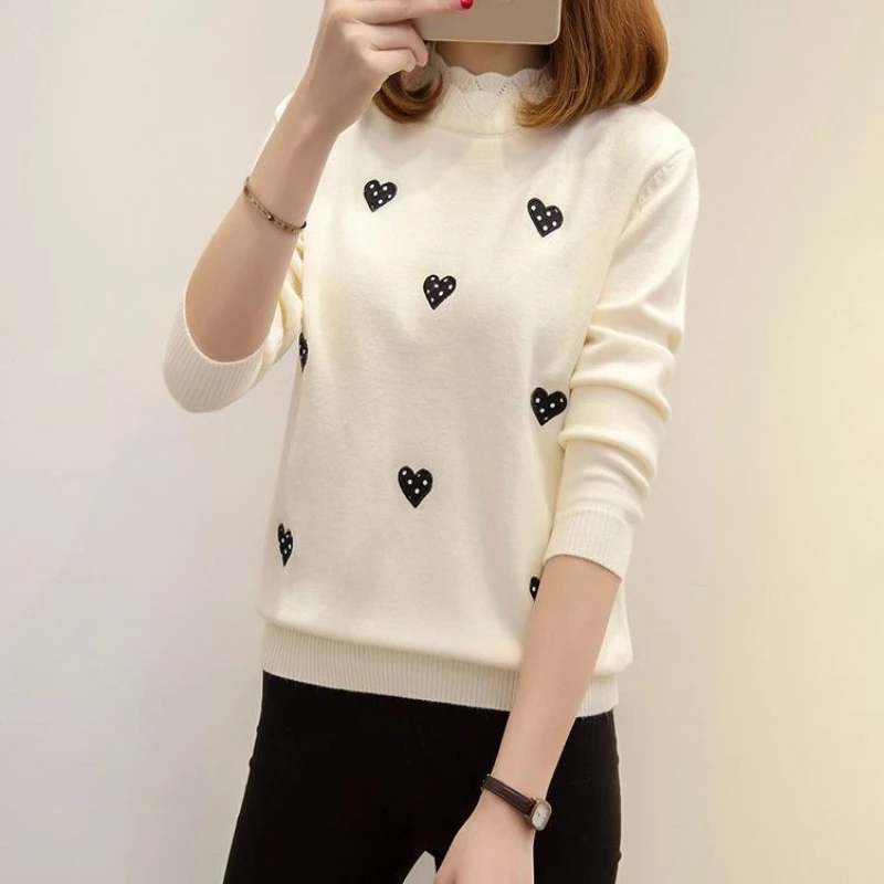 

Женский трикотажный пуловер, повседневный свободный свитер с вышивкой Love, модель JK1470 в Корейском стиле на осень и зиму, 2021