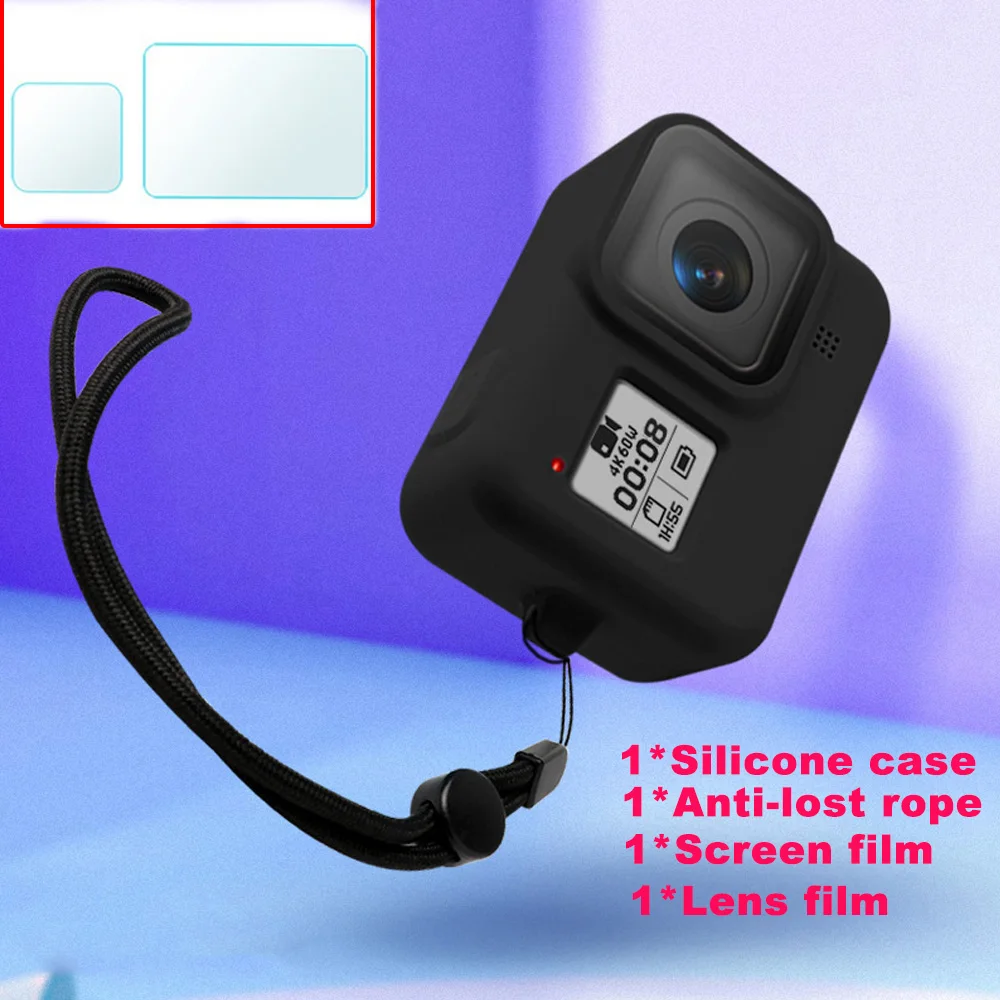 Black-2pcfilm JINSERTA мягкий силиконовый корпус Защитная пленка для Gopro Hero 8 чехол черный Полное покрытие оболочка для Gopro Hero 8 Экшн-камера - Цвет: Black-2pcfilm
