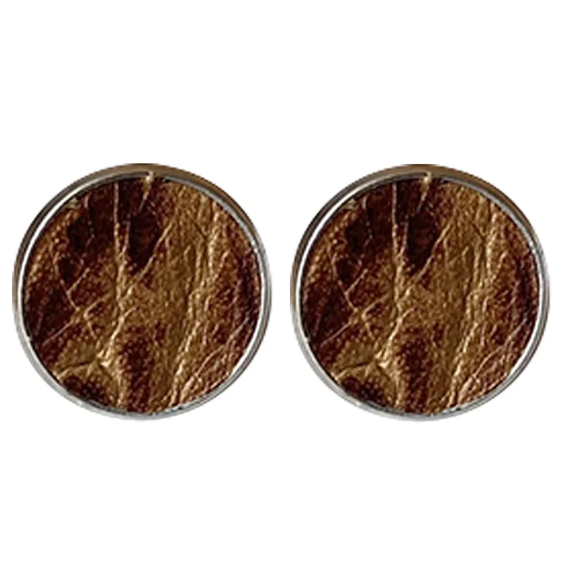 

Vintage Trendy Women Embossed Genuine Leather Button Studs Earrings for Women Mon Gift Daily Jewelry