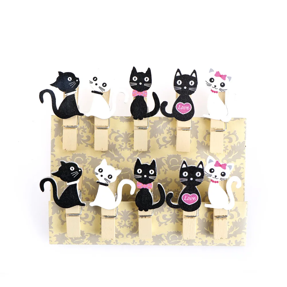 

Деревянные зажимы в виде кошек, 10 шт./лот, Kawaii, с пеньковой веревкой