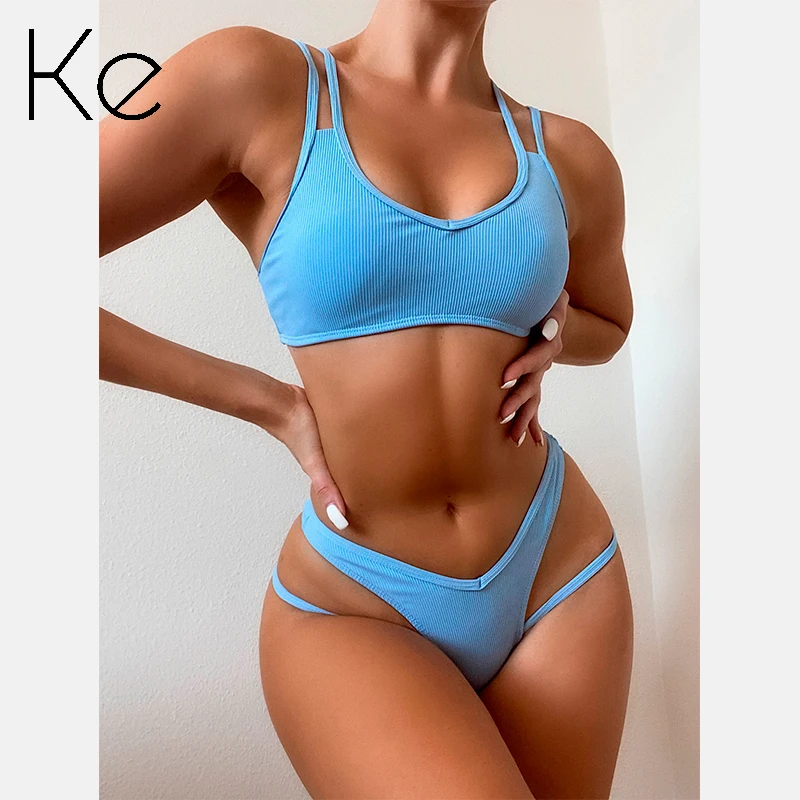 

KE new bikini 2 pieces trend summer 2021 lady leaf flower print split swimsuit sexy bikini laced