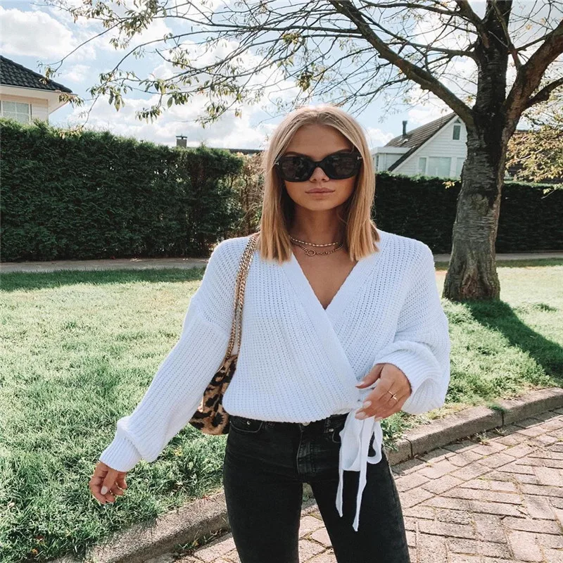 Женские свитера кардиган пальто 2020 повседневный трикотажный свитер на шнуровке