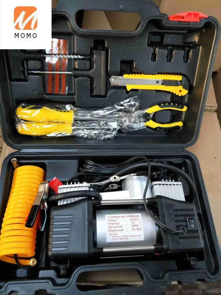 Barato Bomba De Compresor De Aire De Doble Cilindro Con Herramientas Para Coche, Inflador De Neumáticos Portátil De Alta Resistencia, 150 PSI, Pantalla LCD Retroiluminada