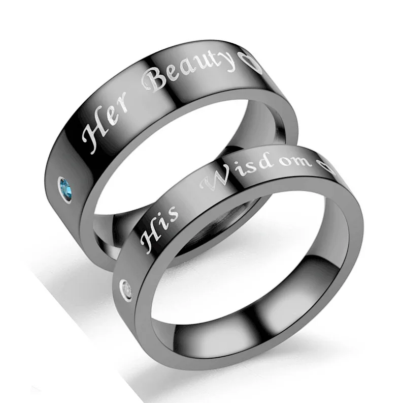 

Bxzyrt 2021 New Fashion Couple Rings Her Beast And His Beauty Stainless Steel Wedding Ring For Women Men Single Zircon Rings