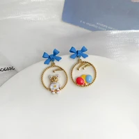 cute alice running princess fairy tale asymmetric bow mermaid enamel earrings for women