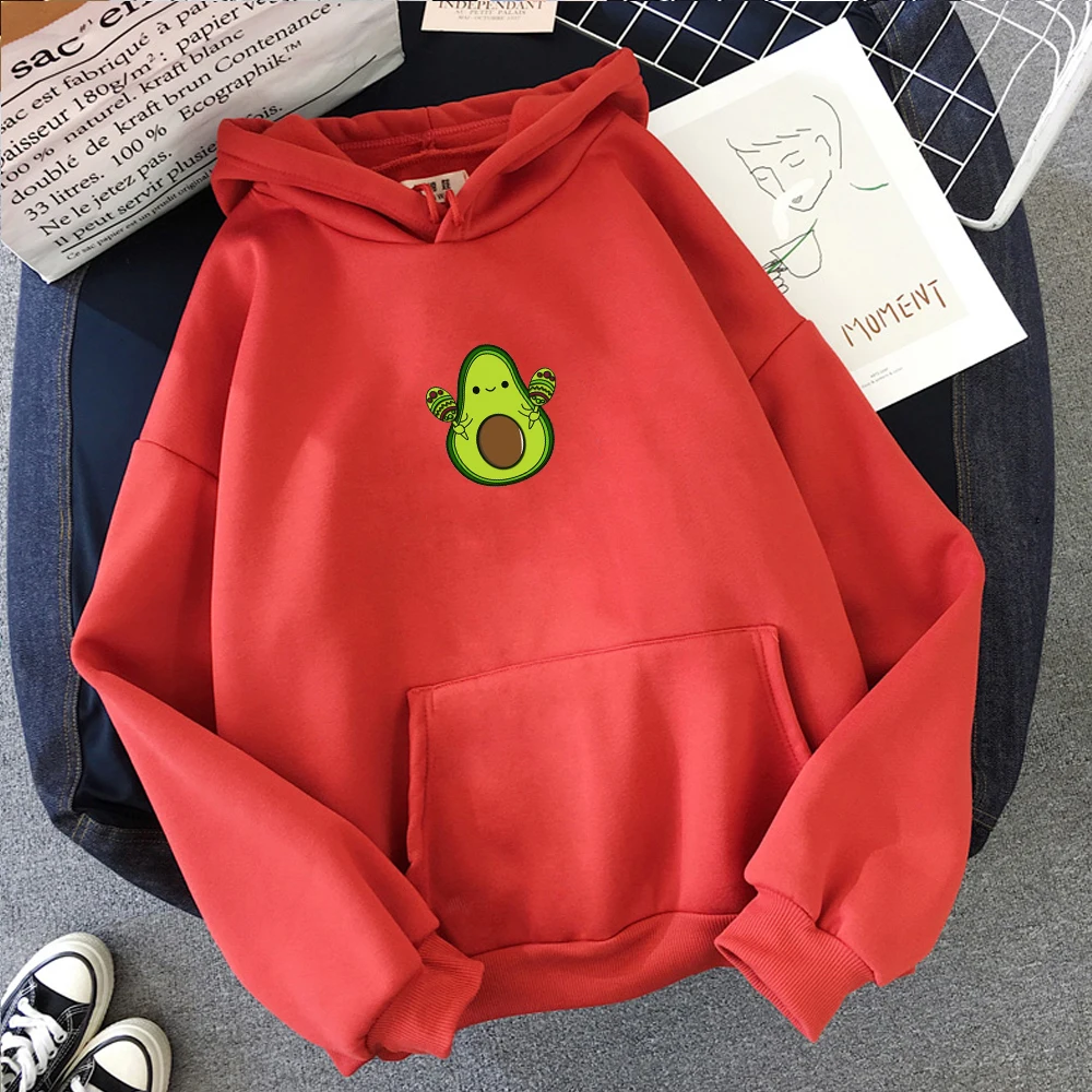 

Funny Graphic Sweatshirt Korean Harajuku Hooded Streetwear Plus Velvet Coats Avocado Print Hoodies Women Ulzzang Cartoon