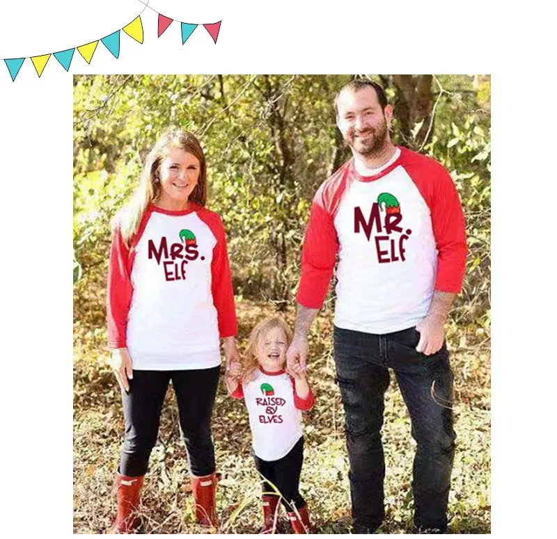 Mr mrs elf elves/Одинаковая одежда для всей семьи с героями мультфильмов на Рождество для папы, мамы, сына, дочки, мамы и меня, Новое поступление комплектов для маленьких детей