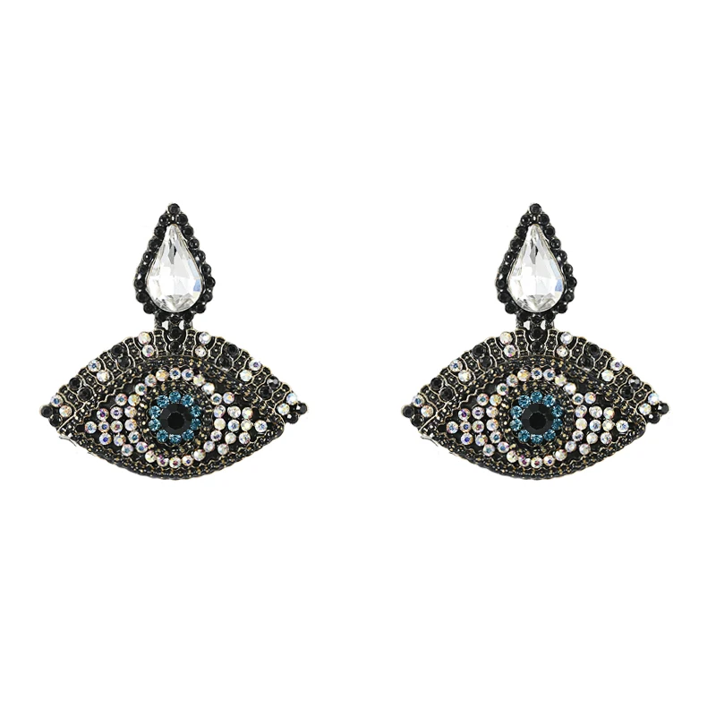 Женские брендовые серьги подвески Yhpup черные с блестящим стеклом вечерние