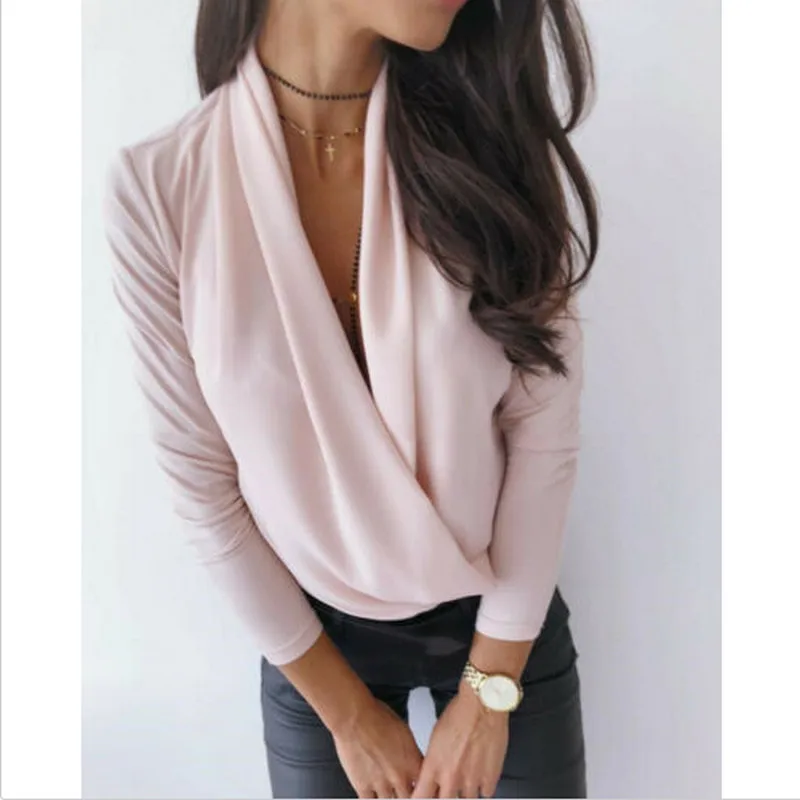 

Womens Shirts Slim Blouse Draped Long Sleeve Solid Color Slim Shirts Fashion Office Ladies Deep V-Neck Leopard Print Tops Shein