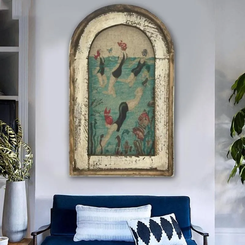 

Wooden Hanging Picture Swimming Women Wall Art Bathroom Decoration Wood Plane Printing Home Simple Classic Decor Wood Mural Spot