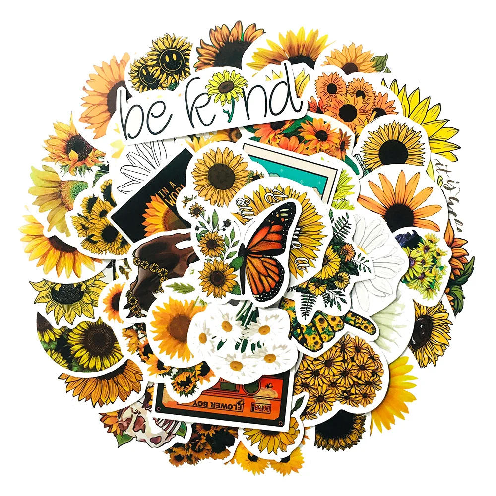 50 шт./упак. красочные наклейки в виде подсолнухов для ноутбука велосипеда гитары