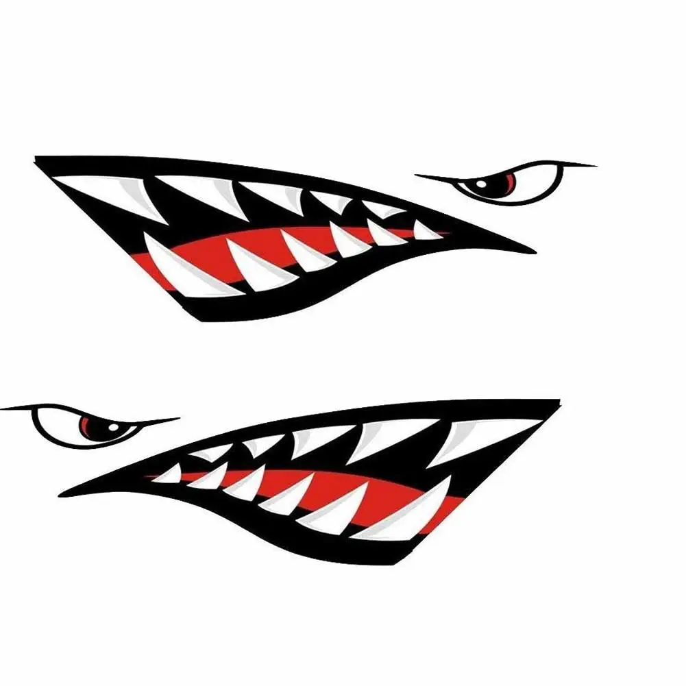 

2Pcs Waterproof Car Sticker Funny Rowing Kayak Boat Shark Teeth Accessories Mouth Sticker Vinyl Decal Auto Sticker Left Right
