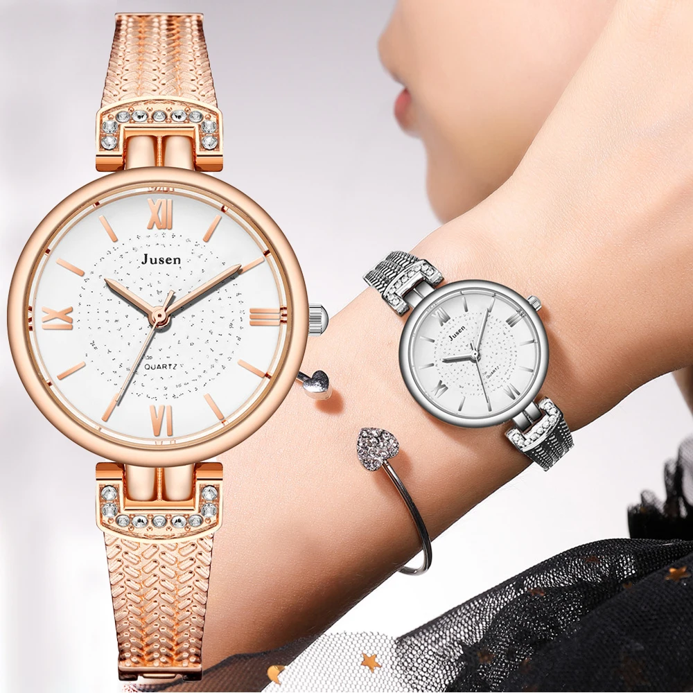 

Women Bracelet Watches Fashion Gypsophila Shining Ladies Wristwatches Luxury Rose Gold Stainless Steel Female Quartz Watch Clock