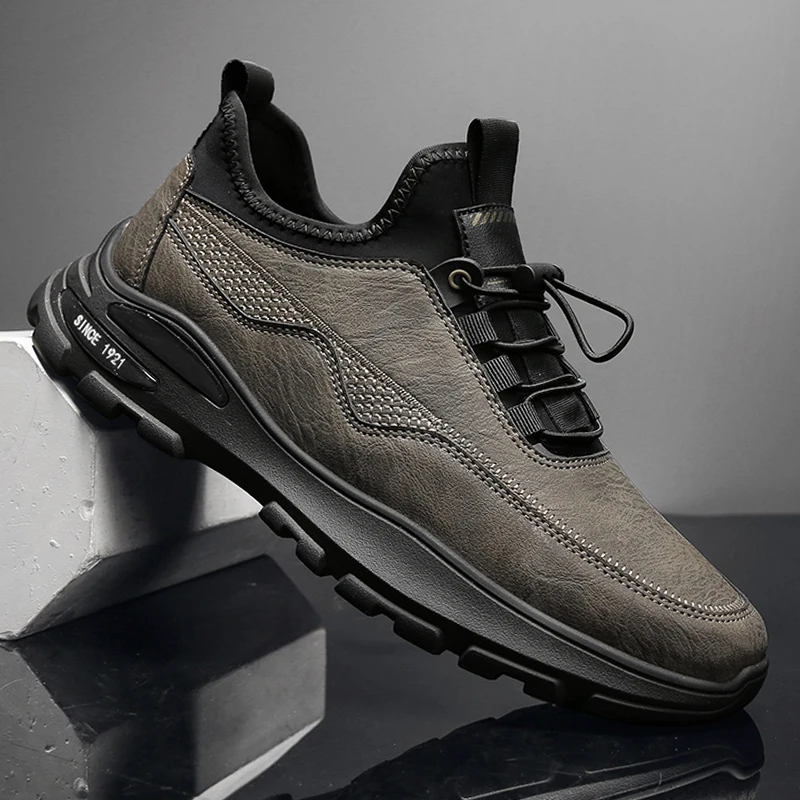 

Comfortable Mens Sneakers Winter Slip on Sneakers Men 2021 Black Leather Platform Sports Shoes Low Top Athletic Shoe