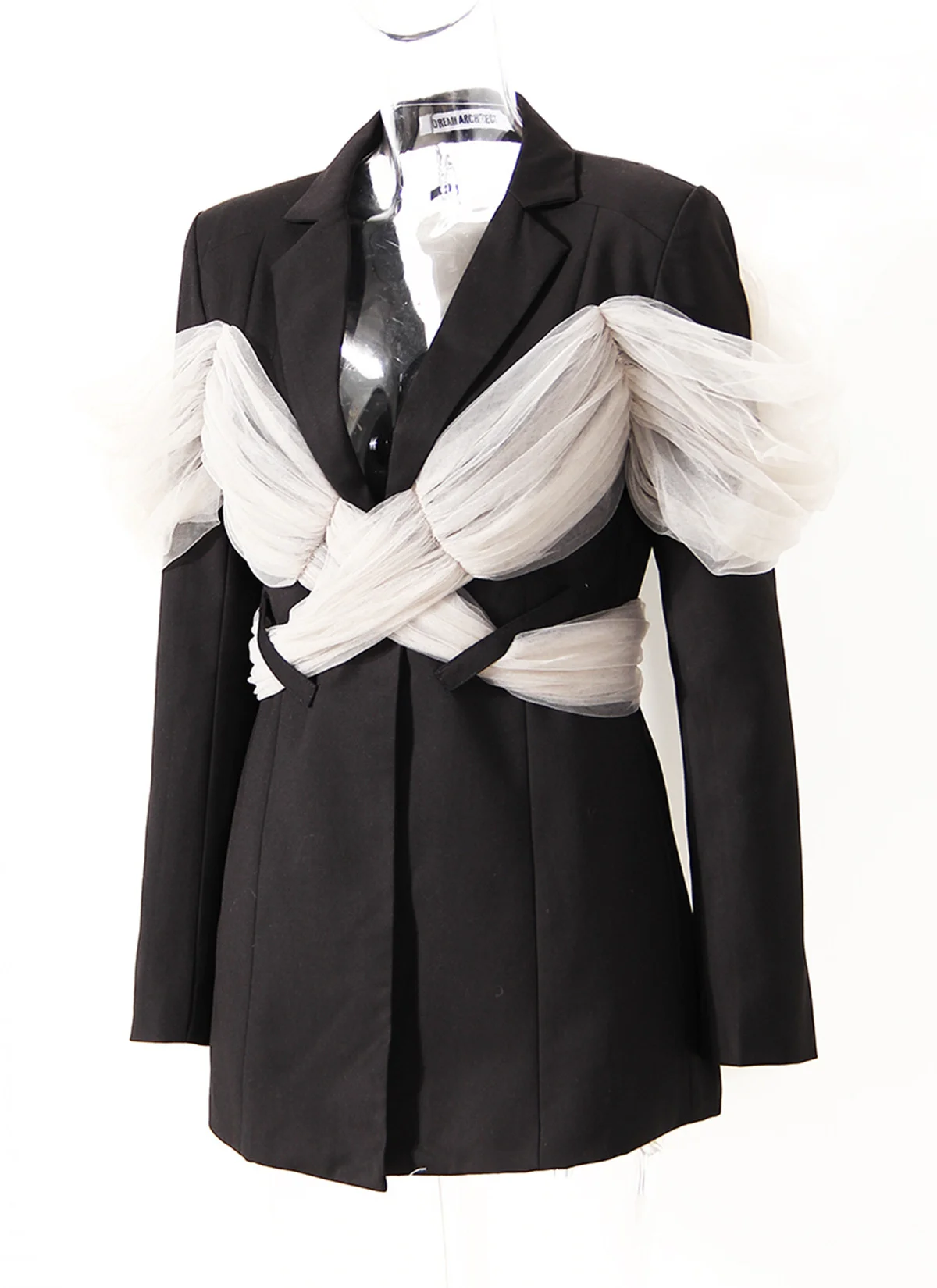 

DEAT 2021 new autumn fashion women clothes notched collar full sleeves mesh spliced cross high waist blazer female WT02801L