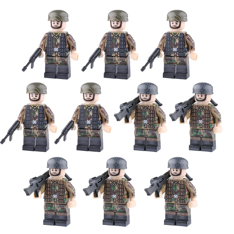 S18-20-10PCS Новинка WW2, армейские солдатики, фигурки, блоки, Германия, США, дивизия, шлем, аксессуары для оружия, Строительные кирпичи, игрушки для детей - Цвет: S18-20-10PCS