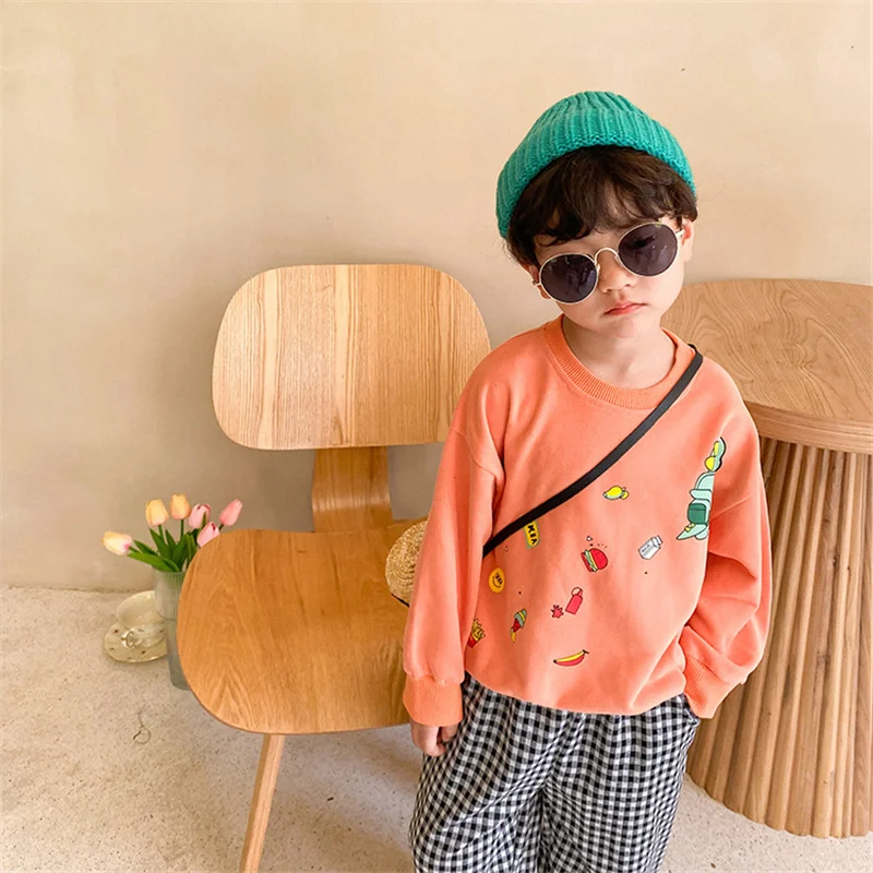 

Осенние Мультяшные толстовки унисекс с длинным рукавом и круглым вырезом для мальчиков и девочек милые пуловеры с динозавром