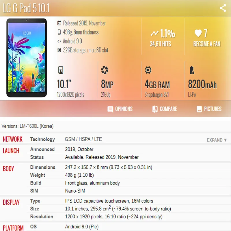 Тонкий складной чехол-книжка из искусственной кожи для LG G PAD 5 10 1 2019 умный чехол