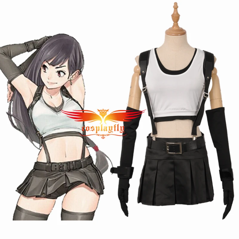 

Last Stock Game Final Fantasy VII Remake Tifa Cosplay Costume Asian Adult Women Suspender Skirt Girl Suit Gloves Belt Halloween