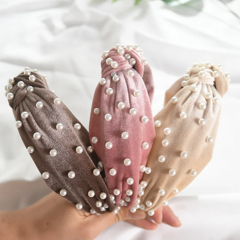 Ободок для волос с жемчугом бархатный ободок узлом Женская однотонная повязка