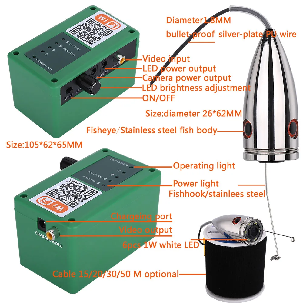 Дешево Беспроводная подводная рыболовная камера HD 1000TVL с Wi-Fi, видеозапись для IOS и Android APP, Поддержка видеозаписи и съемки
