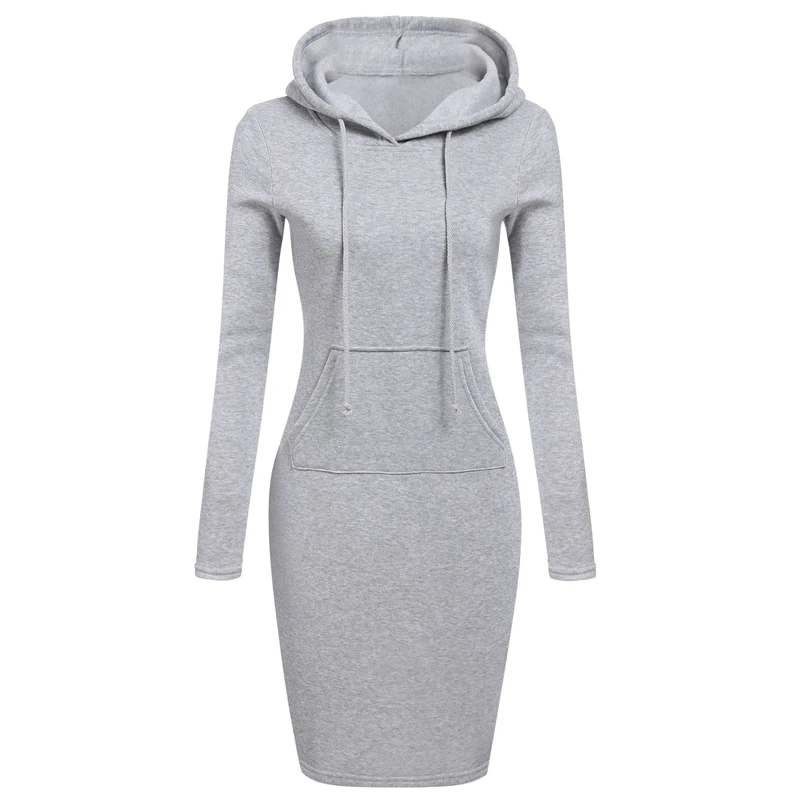 

Ladies Hooded Pockets Dresses Women Leisure Style Solid Color Coats Party Skirts Female Winter Tops