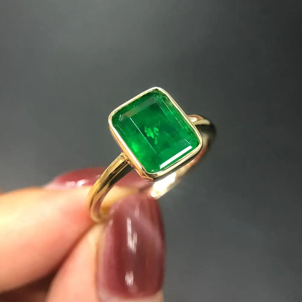 Желтое Золото изумрудно зеленое кольцо на палец квадратные каменные кольца для