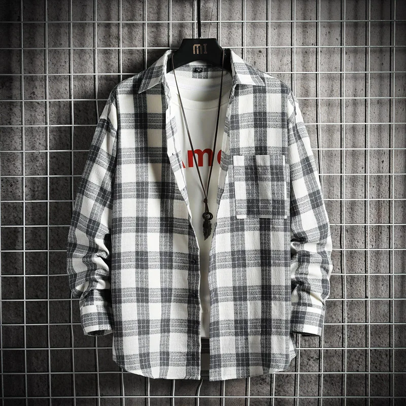 

Summer men's casual shirt versatile Plaid Shirt New long sleeve coat men's casual dress fashion shirt