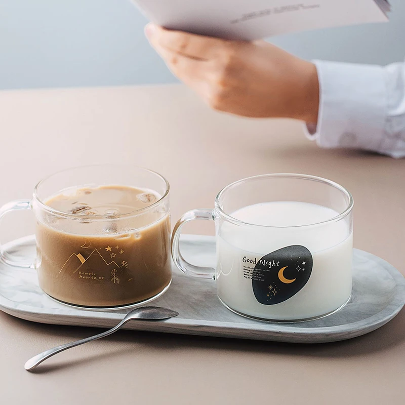 

Household glass large capacity transparent water cup milk breakfast juice cold drink cup with handle glass 500ml
