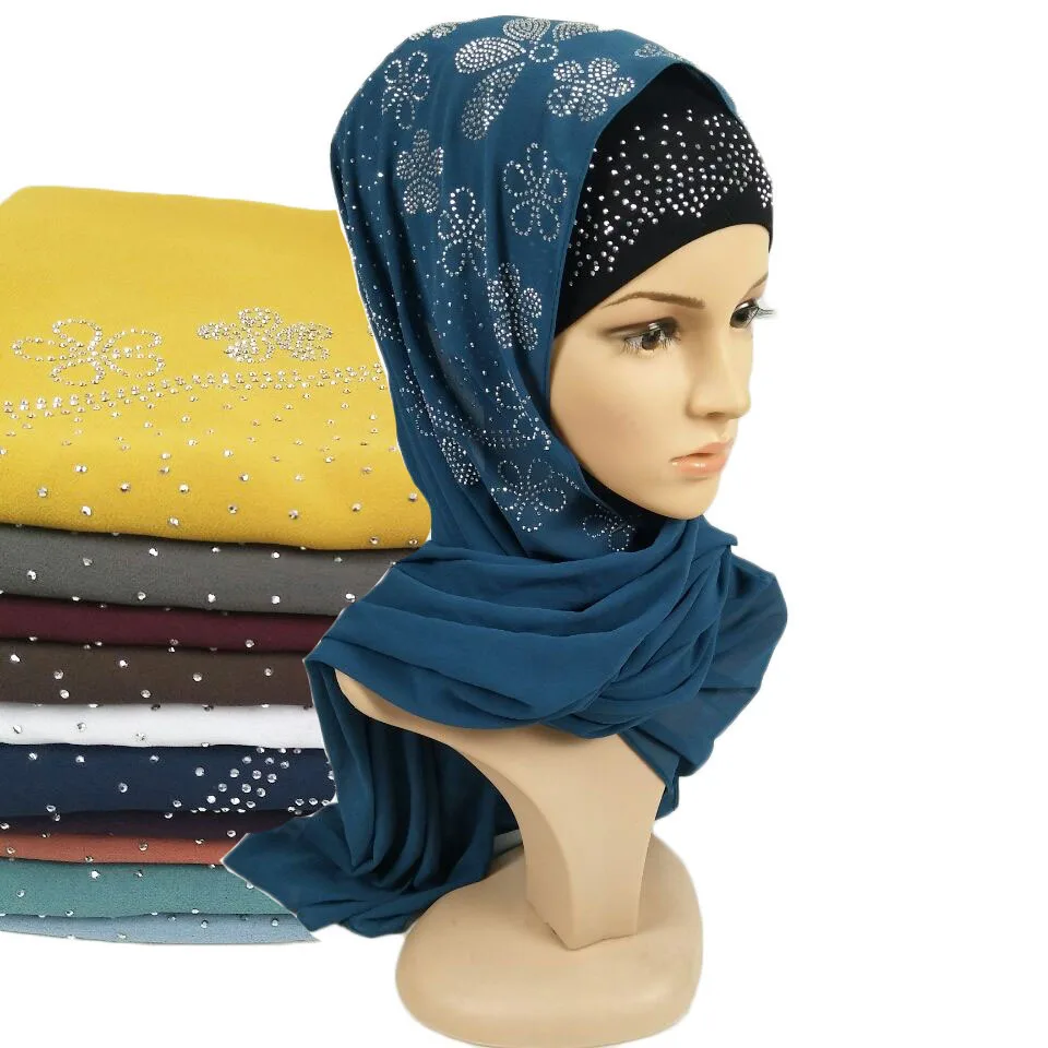 

2020 мусульманский шифоновый хиджаб с пузырьками, шарф для женщин, исламский бриллиант, Женский мягкий длинный головной шарф, головные повязк...