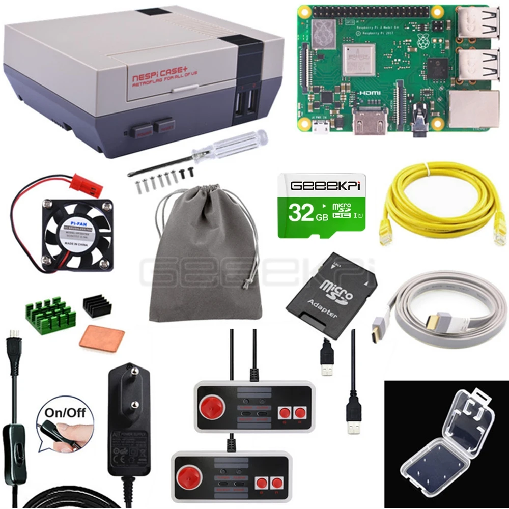 GeeekPi Retroflag чехол NESPI+ плюс Retroflag с опционным Raspberry Pi 3B+(Plus), беспроводной/USB игровой контроллер комплект - Цвет: CASE RPI Turbo Kit