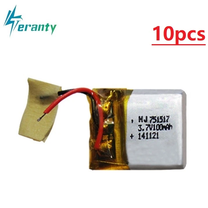 

3.7v 100mah 751517 Lipo battery for Cx10 CX-10 CX-12 JJ810 820 828 V646 2.4g Rc Quadcopter Spare Parts 10pcs/lot 3.7v Battery