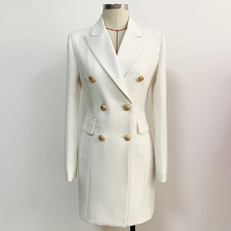 

2021 New Star Double Breasted Lion Button Back Middle Zipper Slim FitLong Coat Dress