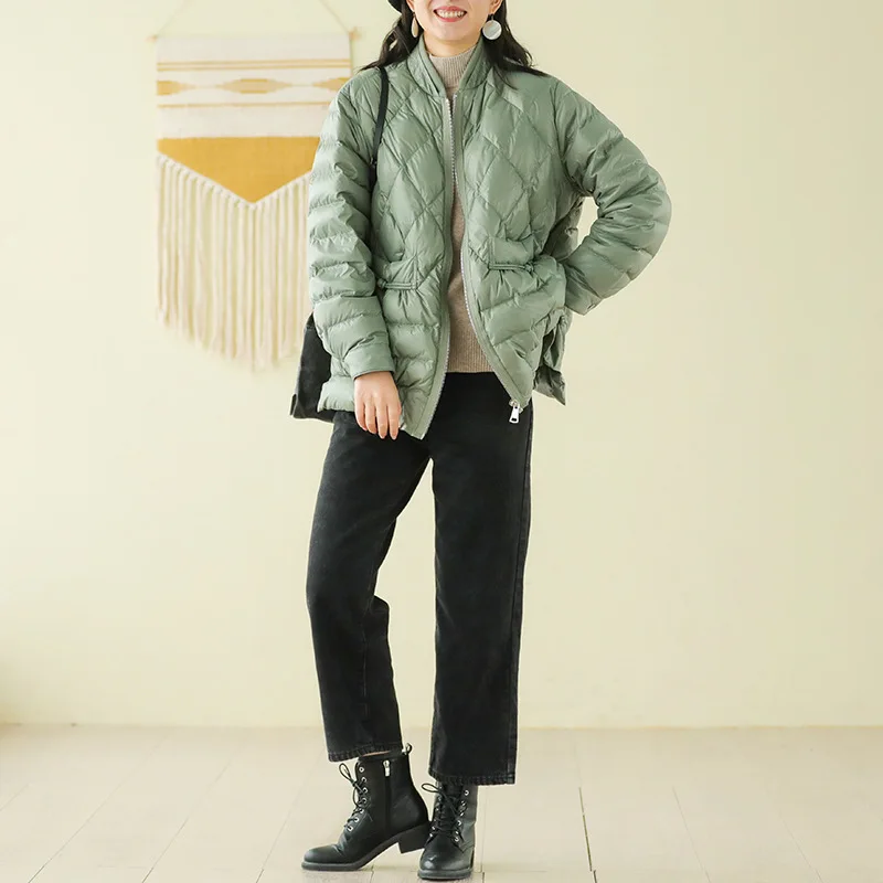 Winter Down coat Women Large size Loose Warm Coat 2019 New Tops V-Neck Zipper Casual Female White duck down jacket |