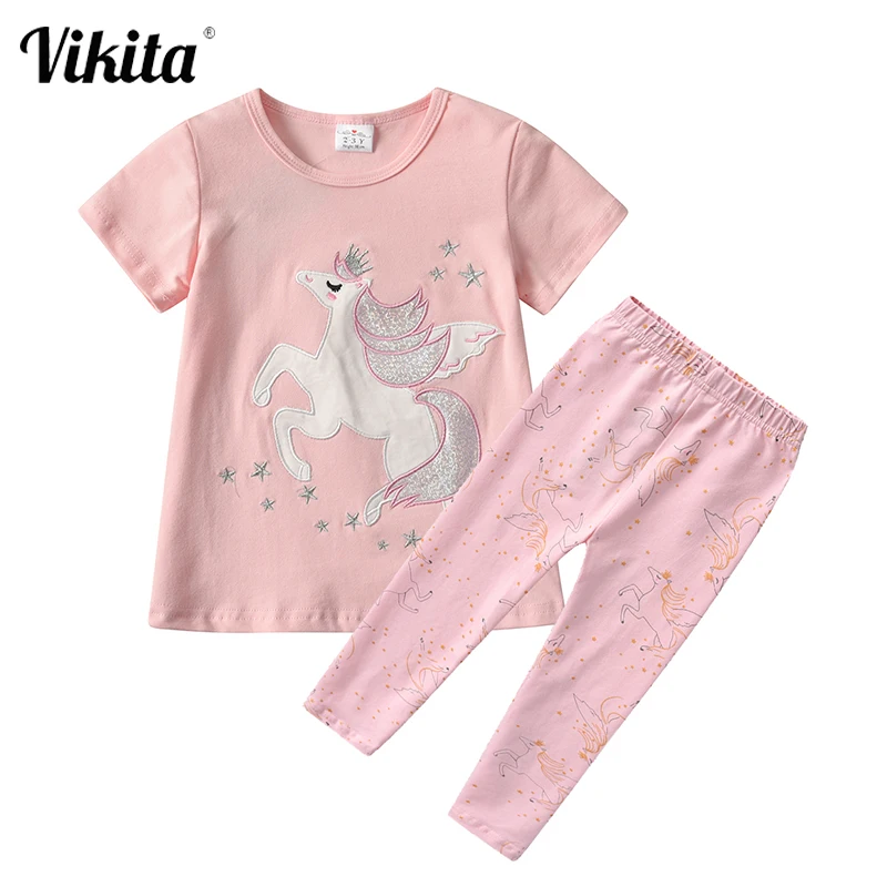 

Футболка с коротким рукавом и длинные штаны для девочек, с принтом единорога