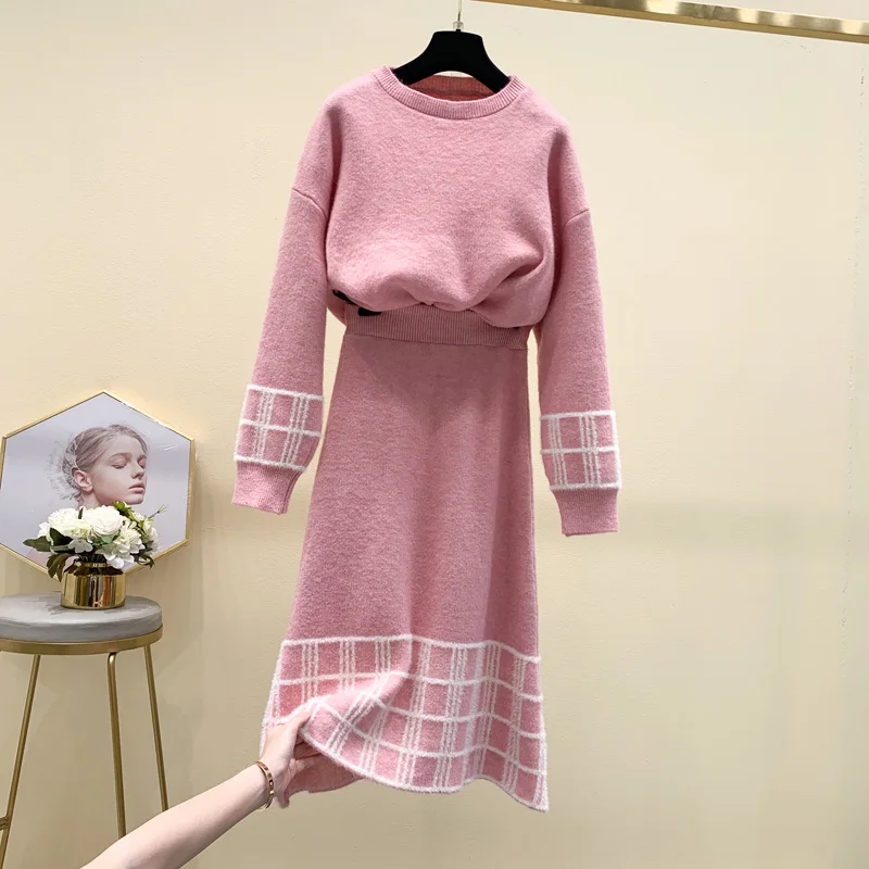 Модный вязанный женский костюм свитер для подиума Осень зима 2019 розовый