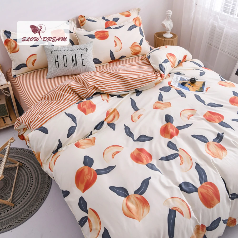 

SlowDream Modern Bedding Set Art Peach Pattern Single Double Queen King Bed Luxury Duvet Cover Set Pillowcase Flat Sheet Set