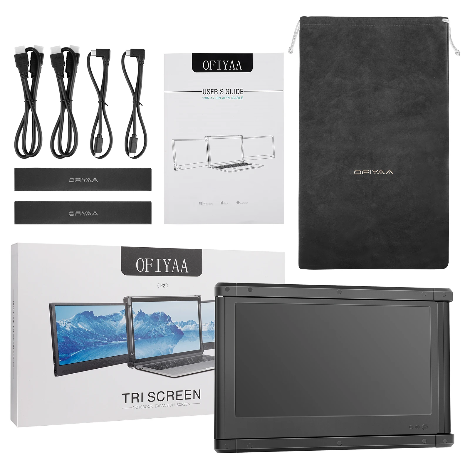 

OFIYAA Portable Triple Monitor IPS 1920x1080 USB C HDMI Display HD External Dual Screen For Laptop PC Phone PS4 Xbox Switch