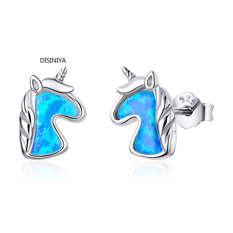 

disiniya 2-color Opal Unicorn EARRINGS CUTE 925 Sterling Silver Fashion Suitable for Women Gifts Colorful Animal Jewelry SCE815