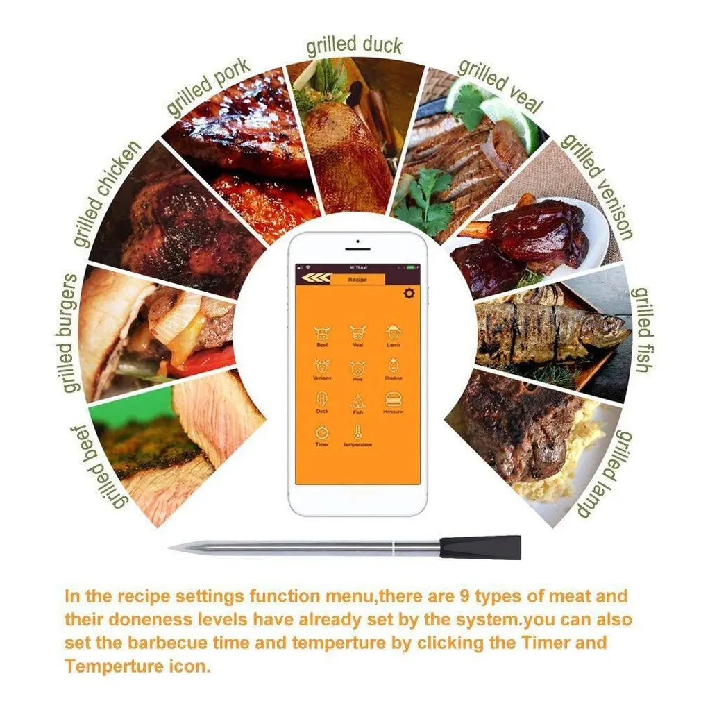 

Bbq Wireless Barbecue Thermometer Kitchen Smart Barbecue Food Oven Thermometer Stainless Steel Probe TY520