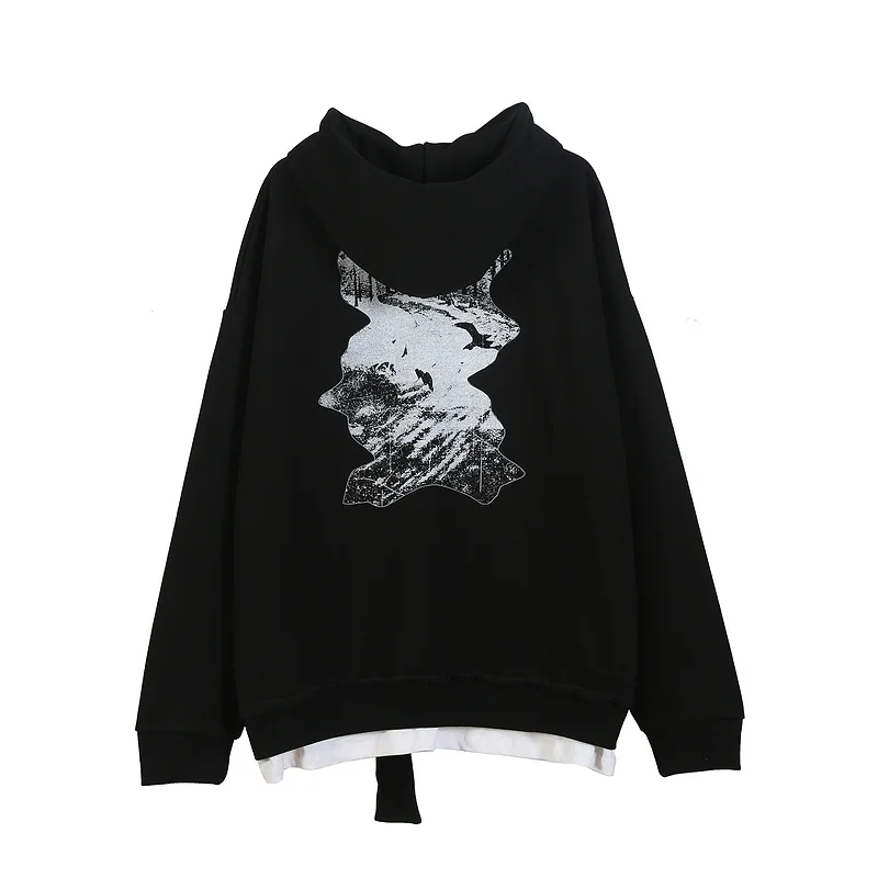 

Dark Forest Theme Fake Two Pieces Hoodie Women Men Hoodies Sweatshirts Hiphop Streetwear Men Casual Hoodie Pullover