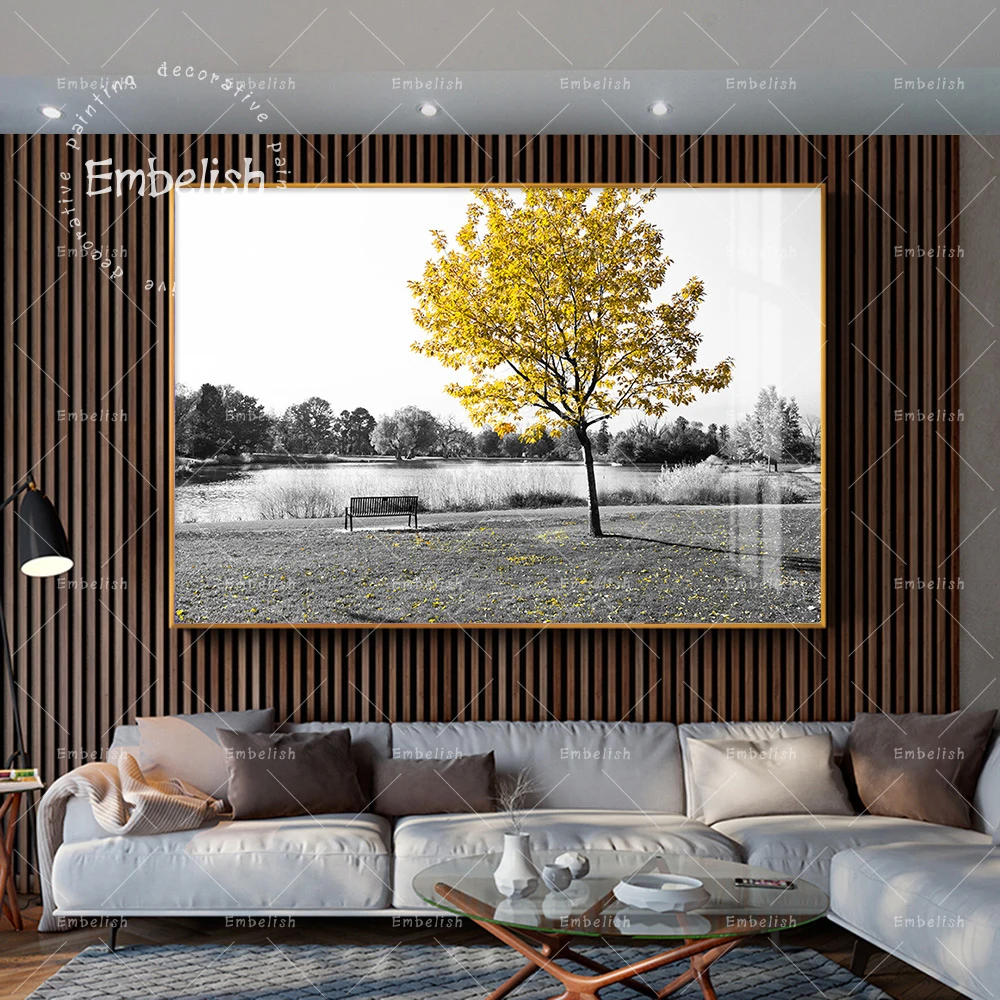 

1 Pieces Black And White Landscape Pictures For Living Room Empty Park Bench With Tree Home Decor Wall Posters Canvas Paintings
