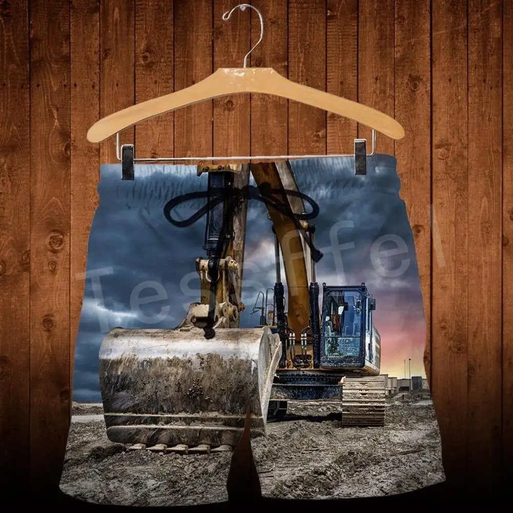 

Tessffel Excavator Heavy Equipment Operator Worker Driver Harajuku 3DPrint Men/Women funny Casual Beach Shorts Short Pants D-1