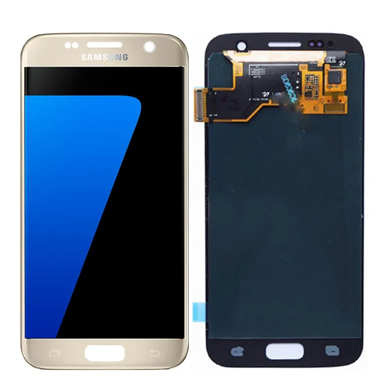 5,1 ''Супер AMOLED Сервисный пакет lcd с рамкой для SAMSUNG Galaxy S7 плоский дисплей G930 G930F сенсорный экран дигитайзер - Цвет: Gold l No frame